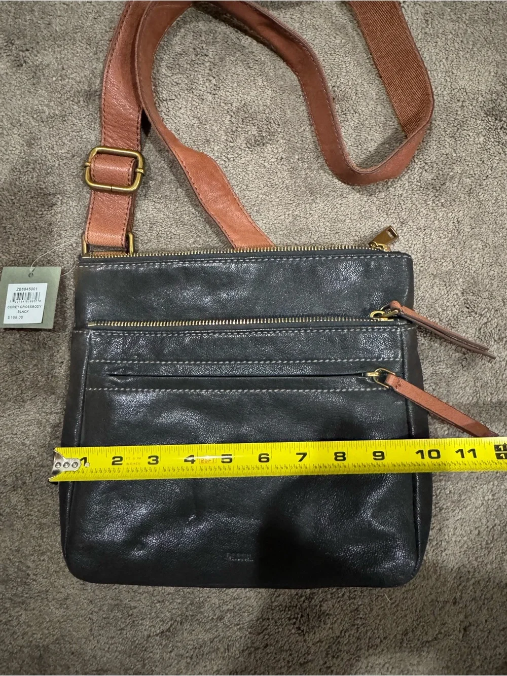 NWTD Fossil “Corey Black” Leather Purse Triple Zip Crossbody Bag - ZB6845001